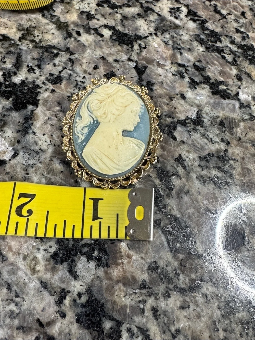 Vintage Cameo Brooch in Blue and Cream with Gold Frame